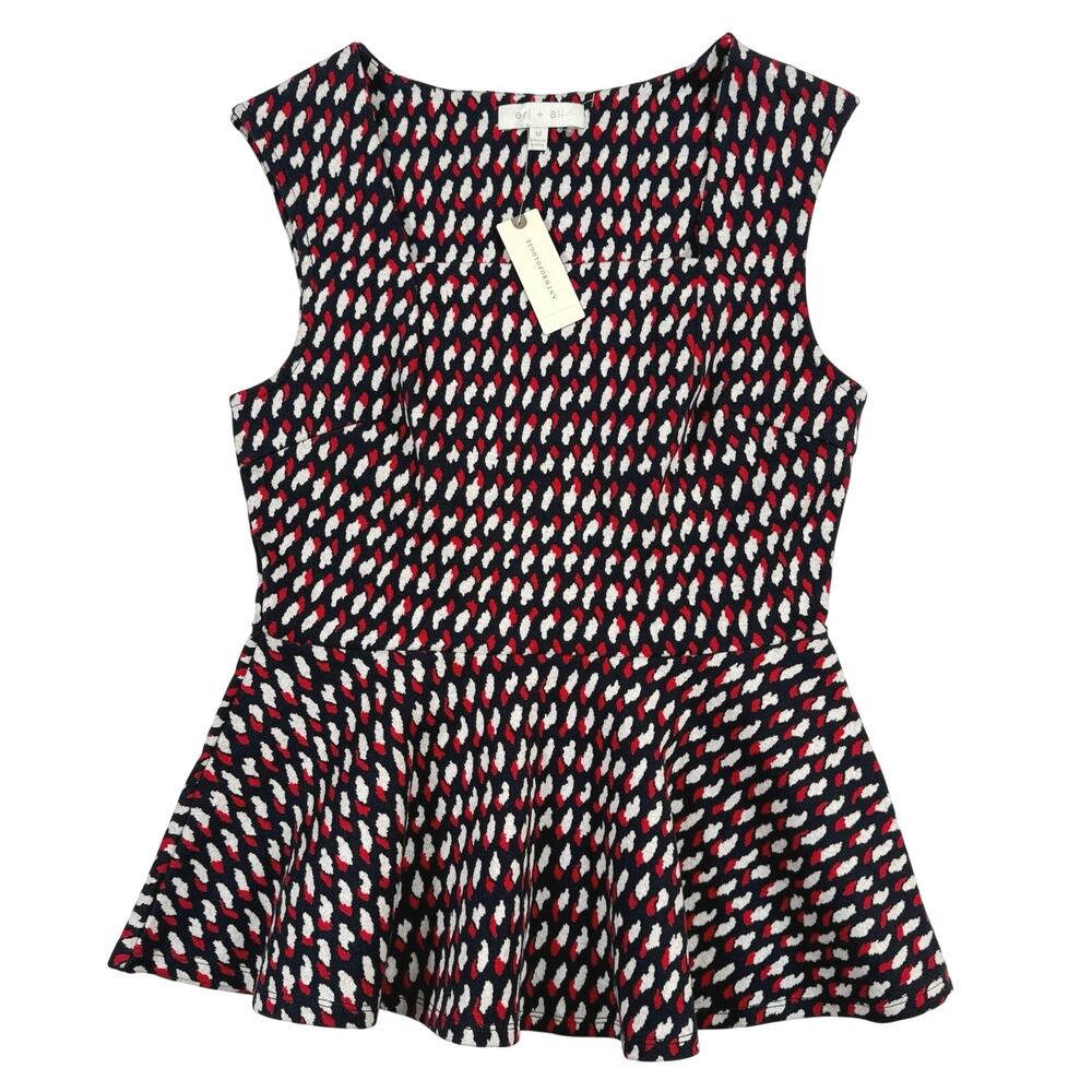 Anthropologie Eri + Ali Effie Peplum Top Womens Medium Black Red White Knit NWT